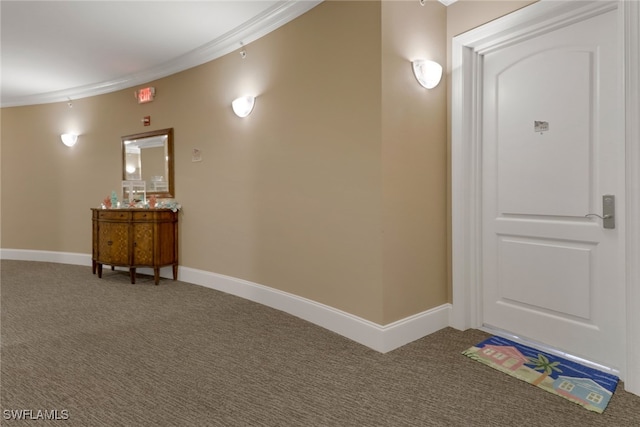 interior space featuring carpet and ornamental molding