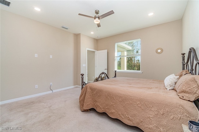 bedroom featuring ceiling fan and carpet flooring