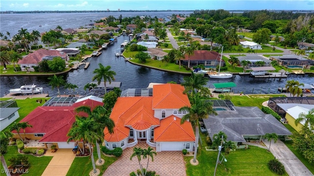 aerial view with a water view