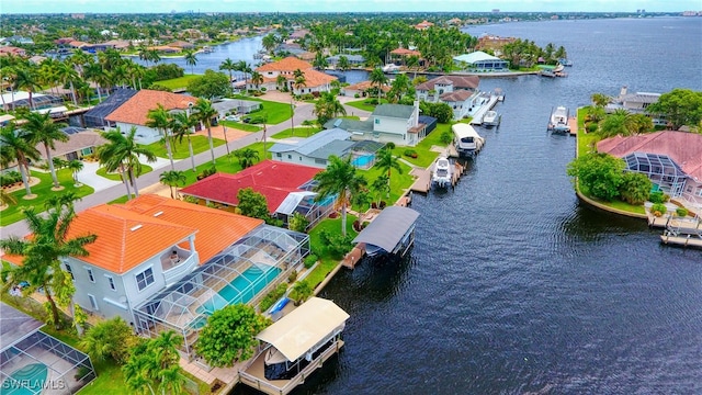 bird's eye view featuring a water view