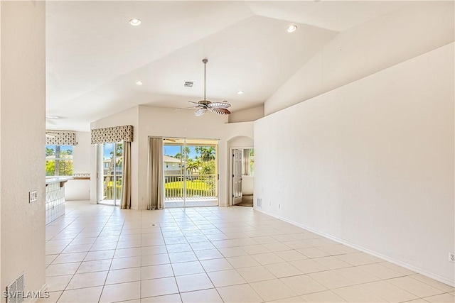 7831 Reflecting Pond Ct Unit 1821, Fort Myers, FL 33907 - empty room featuring arched walkways, visible vents, recessed lighting, a ceiling fan, and light tile patterned floors