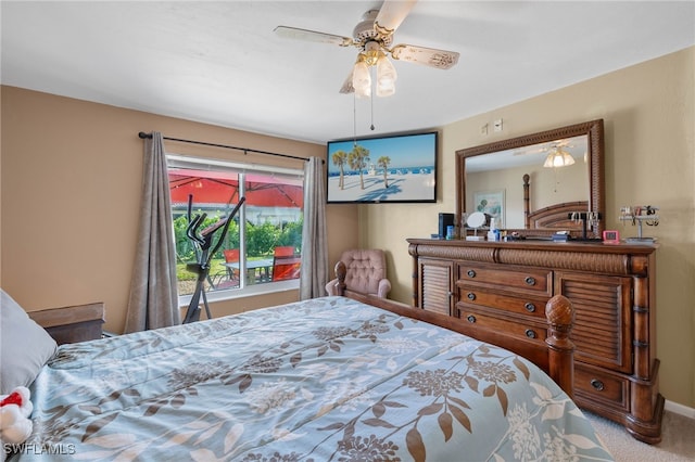 bedroom with carpet flooring and ceiling fan