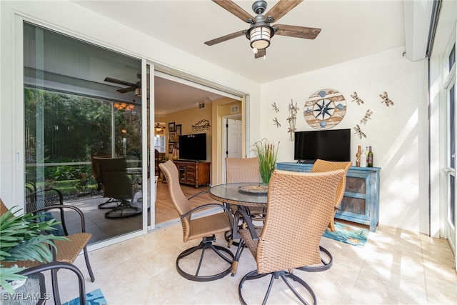 dining area featuring ceiling fan