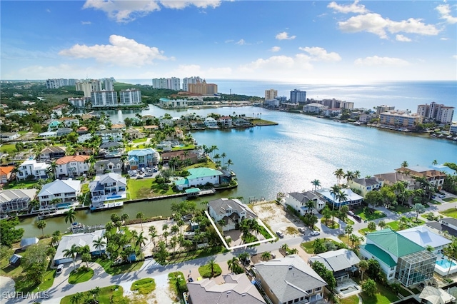 drone / aerial view featuring a water view