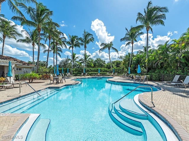 view of swimming pool with a patio