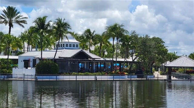 property view of water featuring a gazebo