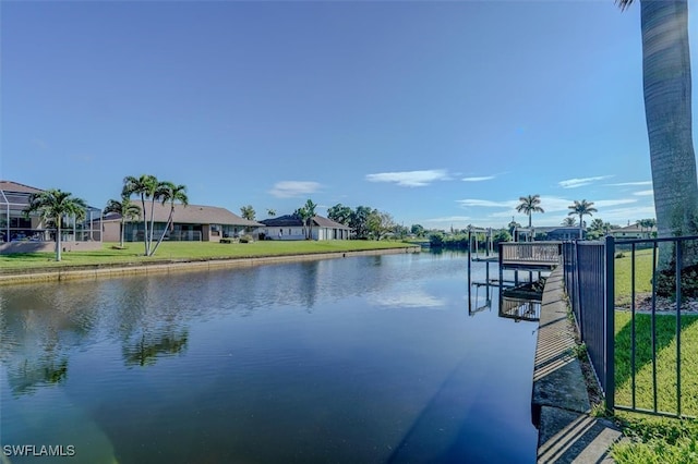 property view of water featuring a boat dock