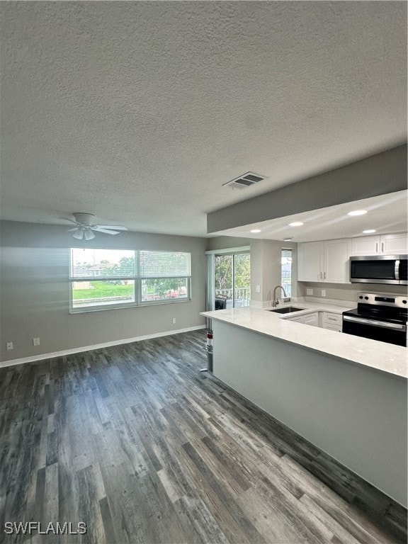 kitchen featuring sink, white cabinetry, stainless steel appliances, and dark hardwood / wood-style flooring