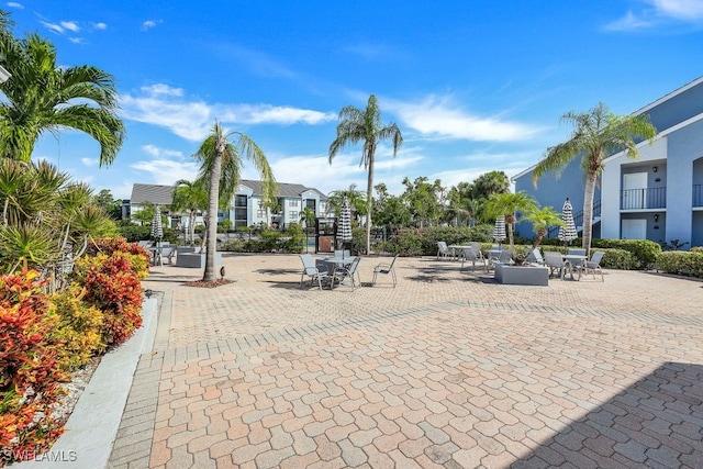 view of community with a patio