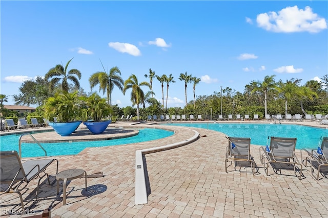 view of swimming pool with a patio area