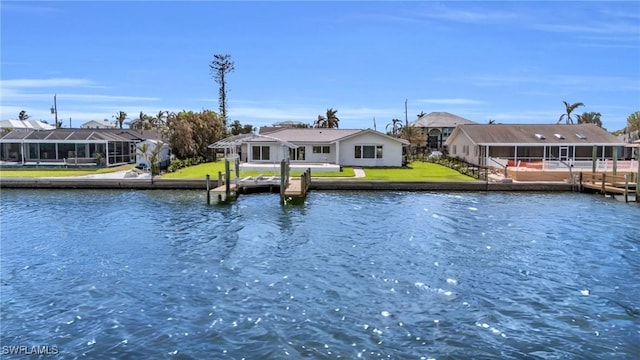 view of water feature featuring a residential view and a boat dock