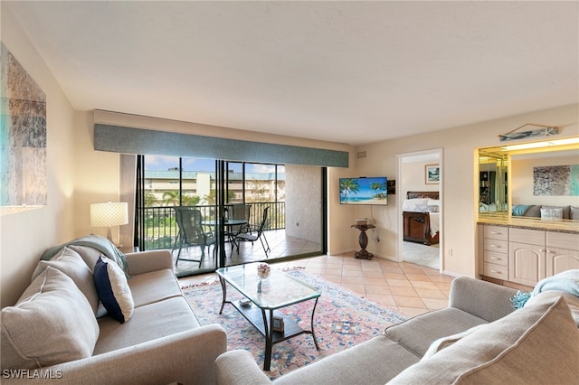 living room featuring light tile patterned flooring