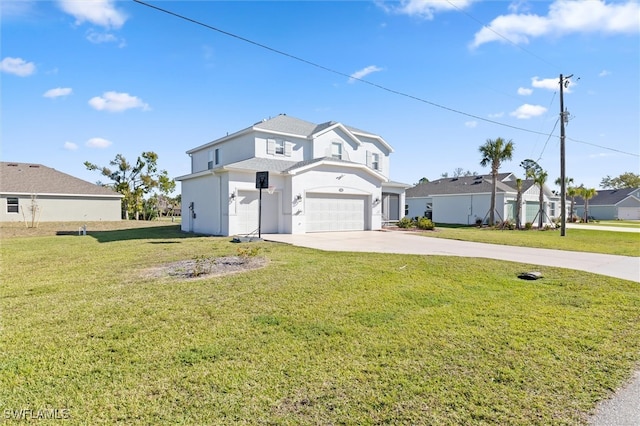 view of front property with a front yard and a garage