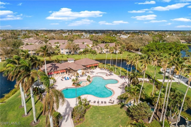 aerial view with a water view