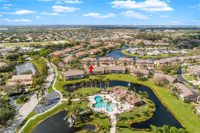 aerial view featuring a water view