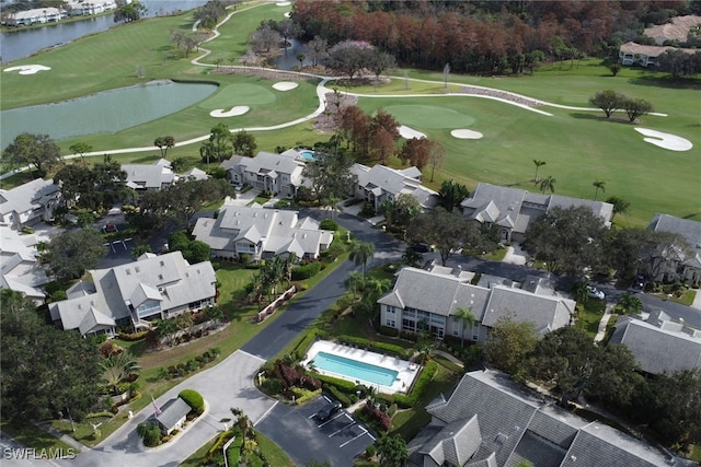 bird's eye view featuring a residential view and view of golf course