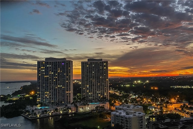 property's view of city featuring a water view