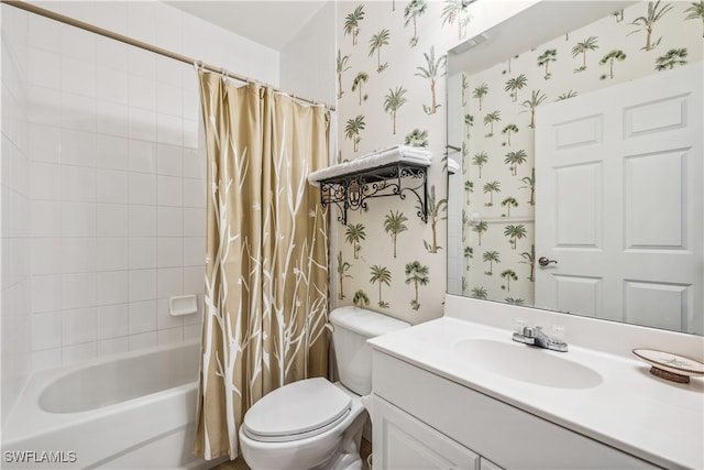 full bathroom with vanity, toilet, and shower / bath combo