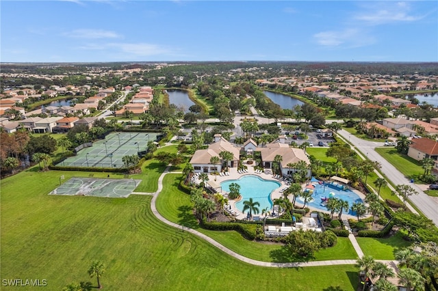 bird's eye view featuring a water view