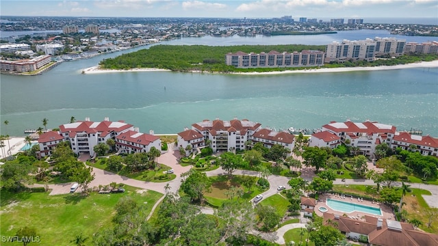 bird's eye view featuring a water view