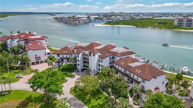 aerial view with a water view