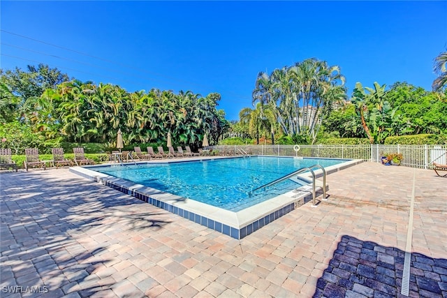 view of swimming pool featuring a patio