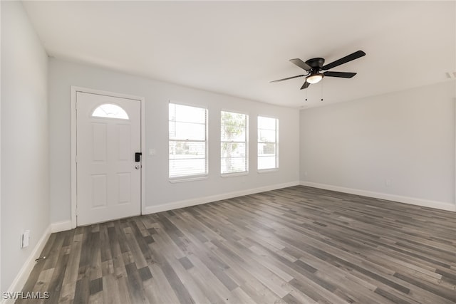 foyer featuring dark hardwood / wood-style floors and ceiling fan