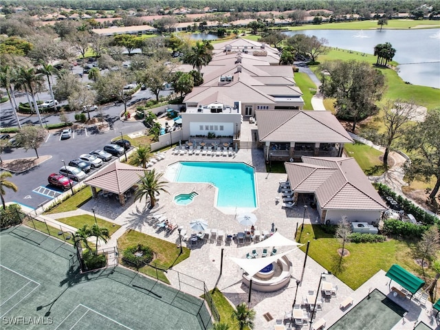 bird's eye view featuring a water view