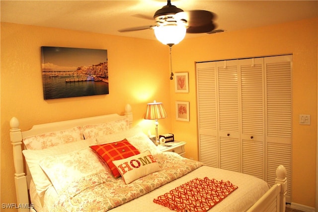 bedroom with a closet and ceiling fan