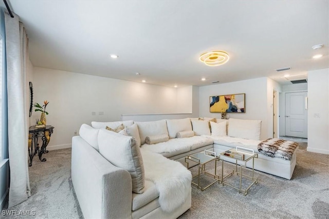 living room featuring light carpet