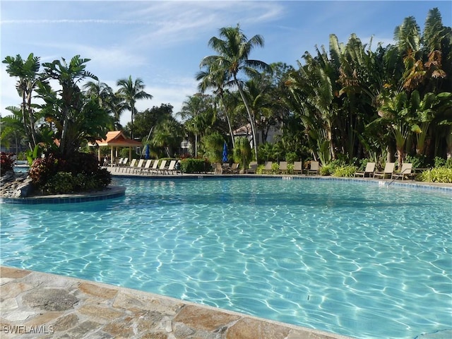 view of swimming pool with a gazebo