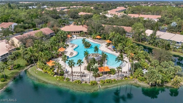 aerial view with a water view