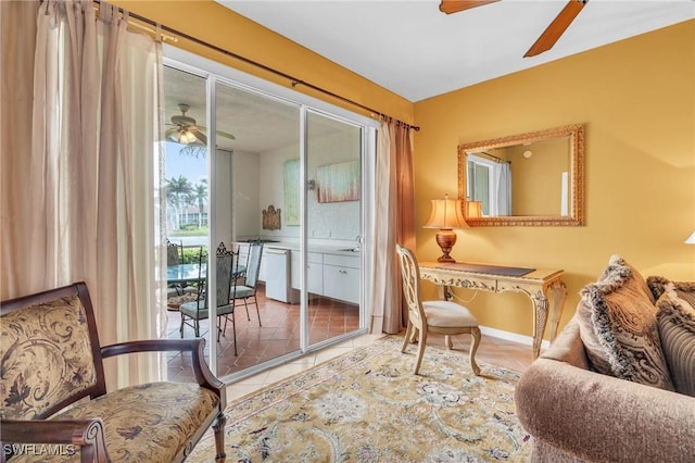 sitting room with tile patterned flooring