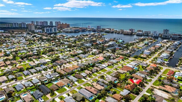 aerial view featuring a water view