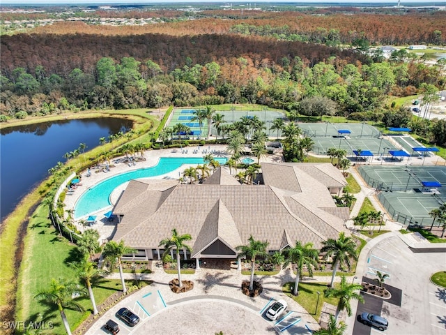 bird's eye view featuring a water view