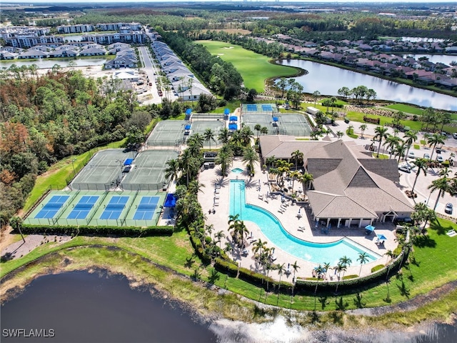 aerial view featuring a water view