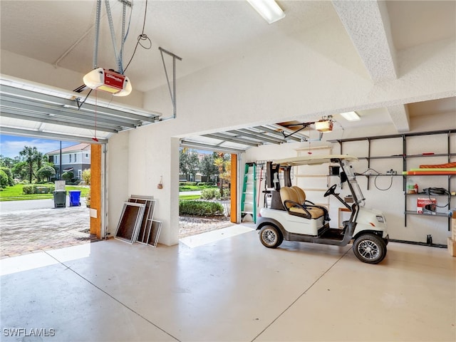 garage with a garage door opener