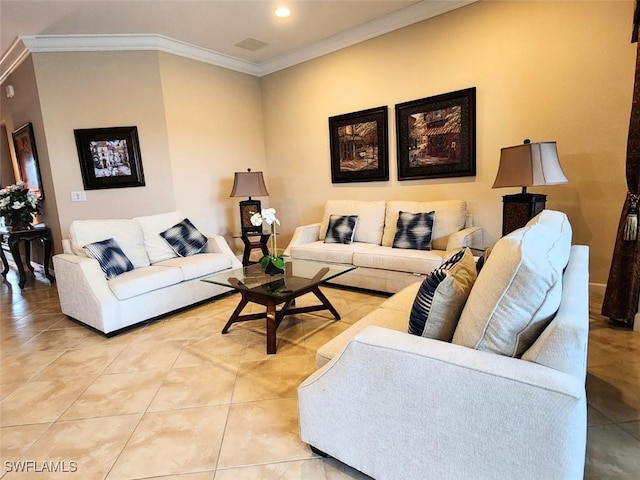 10370 Glastonbury Cir Unit 202, Fort Myers, FL 33913 - living area featuring crown molding, light tile patterned flooring, and recessed lighting