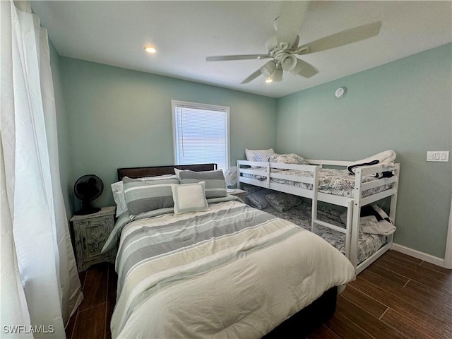 159 Pearl St, Fort Myers Beach, FL 33931 - bedroom with baseboards, a ceiling fan, recessed lighting, and dark wood finished floors
