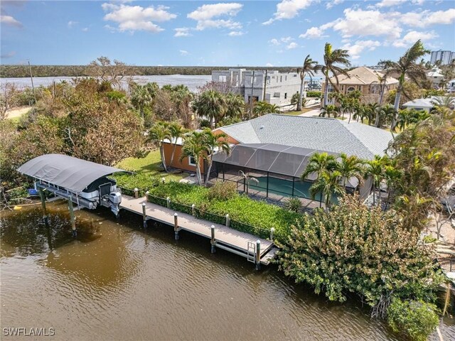 bird's eye view featuring a water view