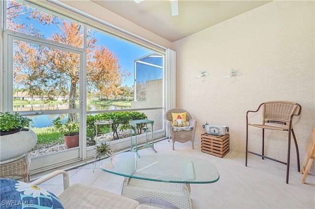 sunroom with a water view