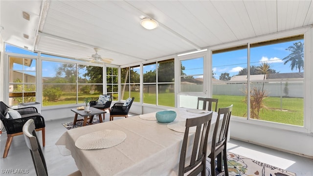 sunroom / solarium with ceiling fan