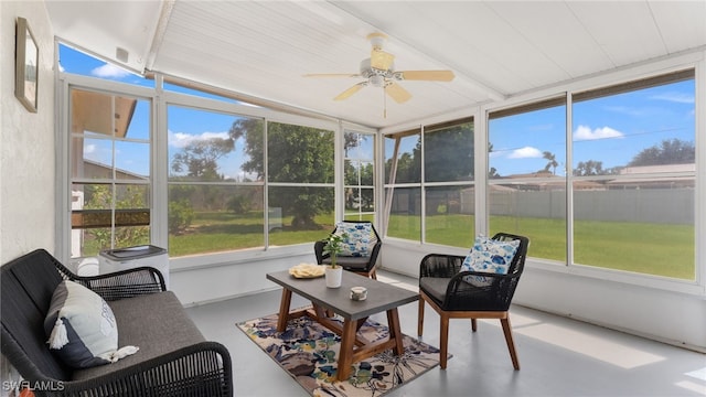 sunroom / solarium with ceiling fan