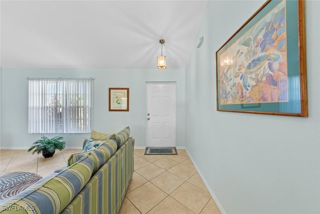 living room with light tile patterned floors