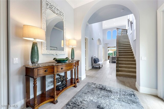 entrance foyer with light hardwood / wood-style floors