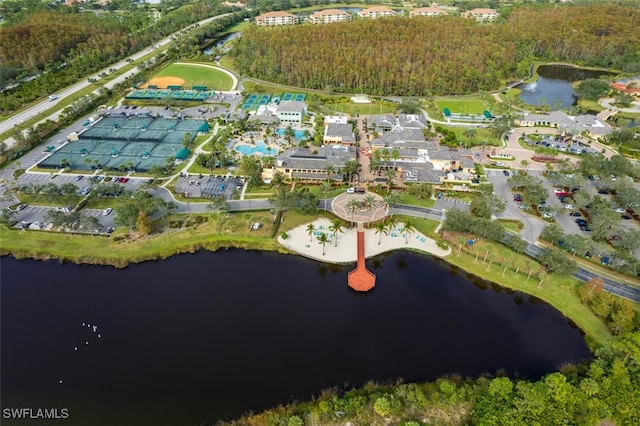 aerial view with a water view