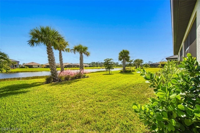 view of yard with a water view