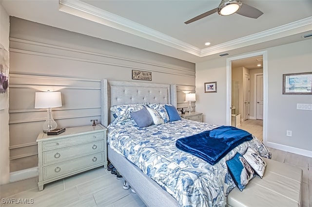 bedroom featuring crown molding and ceiling fan