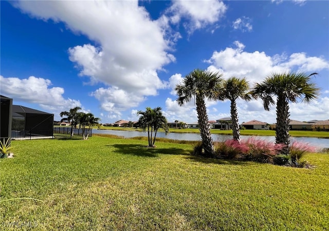 view of yard with a water view