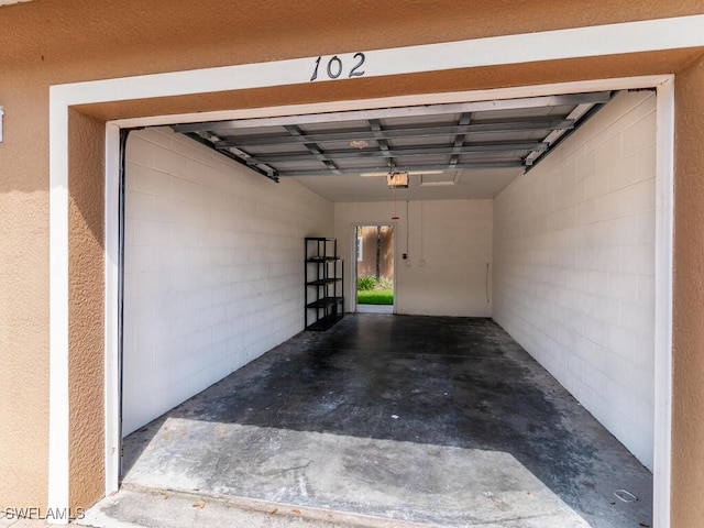 garage with a garage door opener